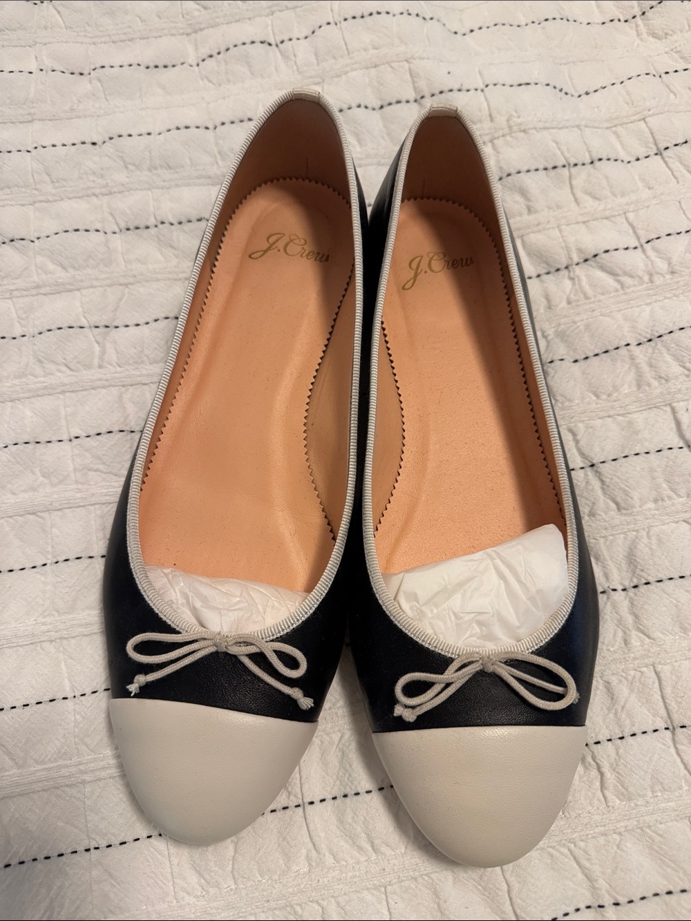 J. Crew Black and White Cap-Toe Leather Ballet Flats